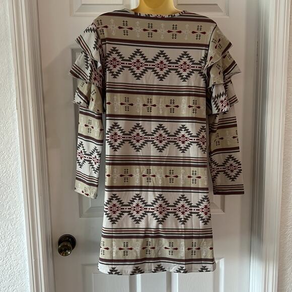 NWT Simply Southern Aztec Print Knit Dress Woman Size Small Mini Aline - Picture 3 of 9